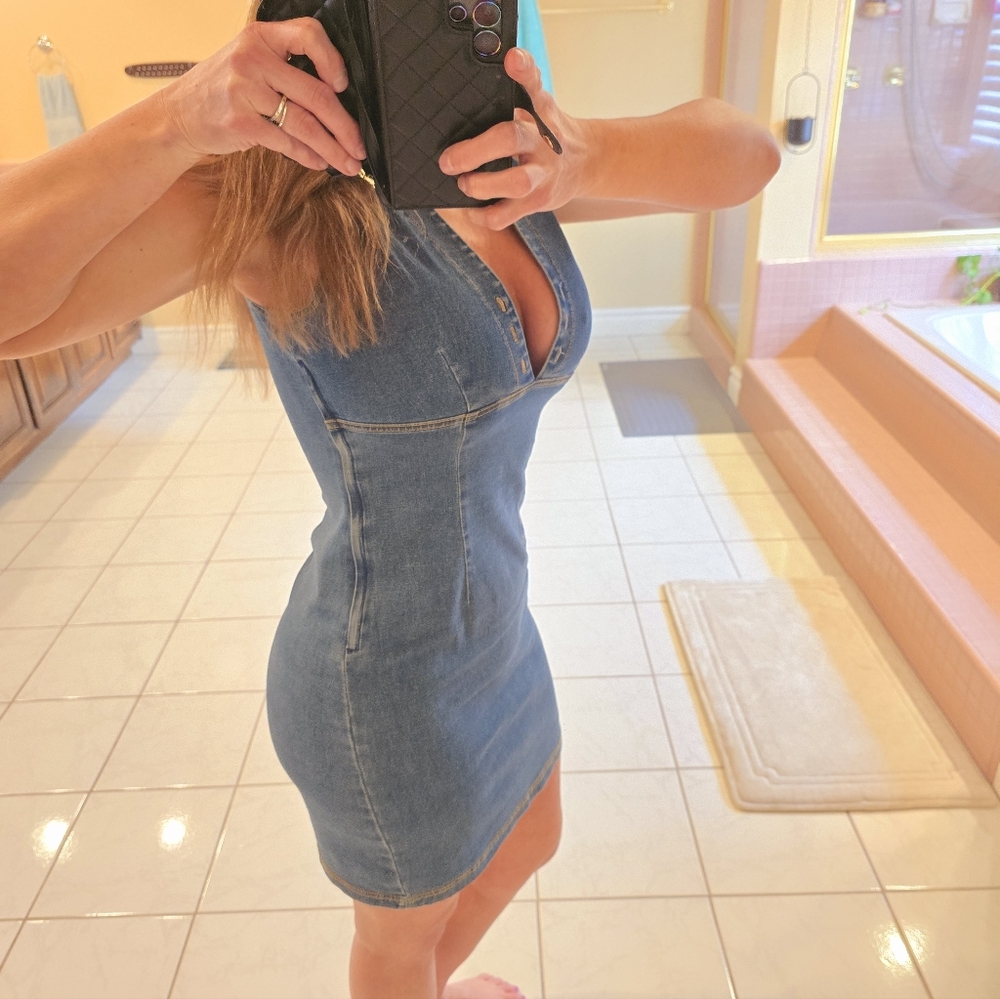 Blue Denim Jean Zip Up Dress - Picture 4 of 9